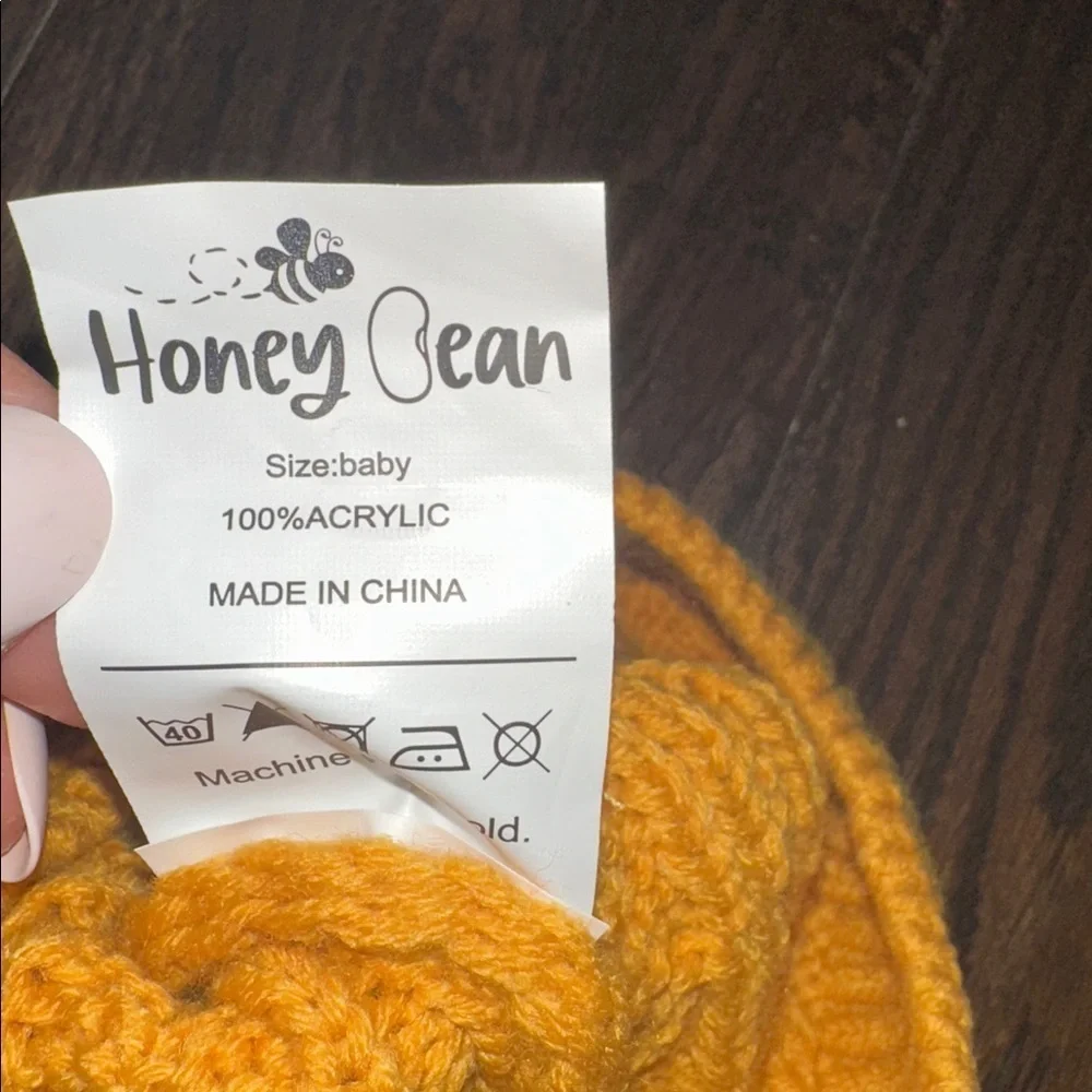 Honey Bean Orange mustard Knit Beanie with Faux Fur Pom for baby